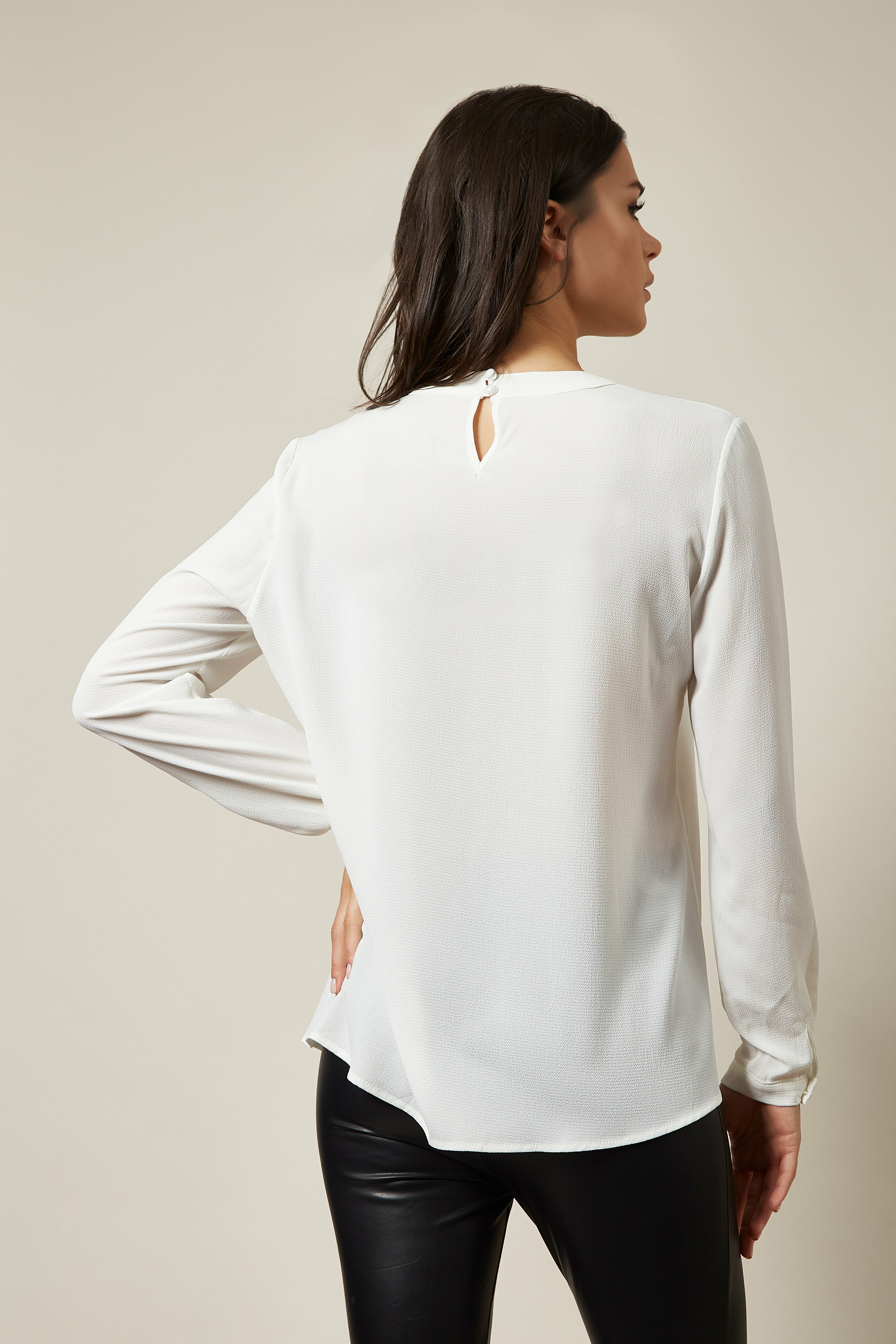 Oversized Top Ruffle Front Relaxed Fit Blouse In White GLR FASHION