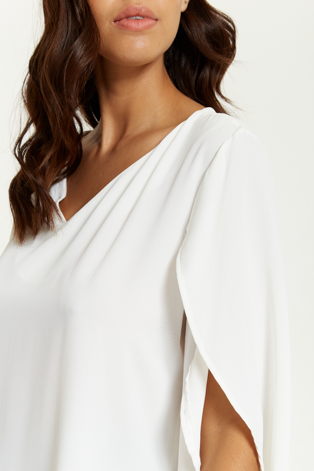 Oversized V Neck Tunic with Split Sleeves in White GLR FASHION NETWORKING