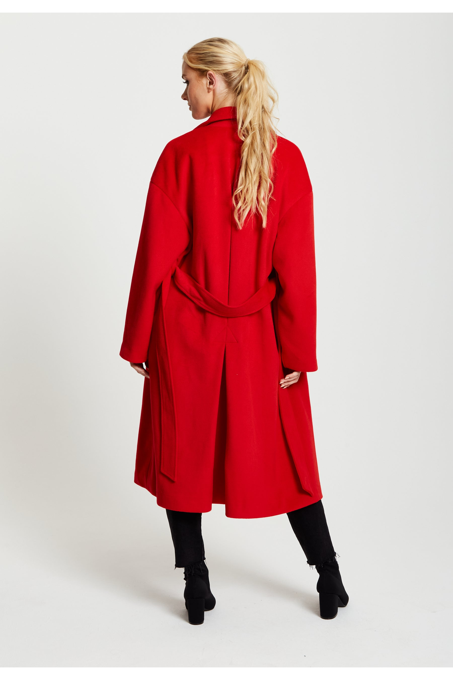 Belted Longline Coat In Red F10-132-CT1803