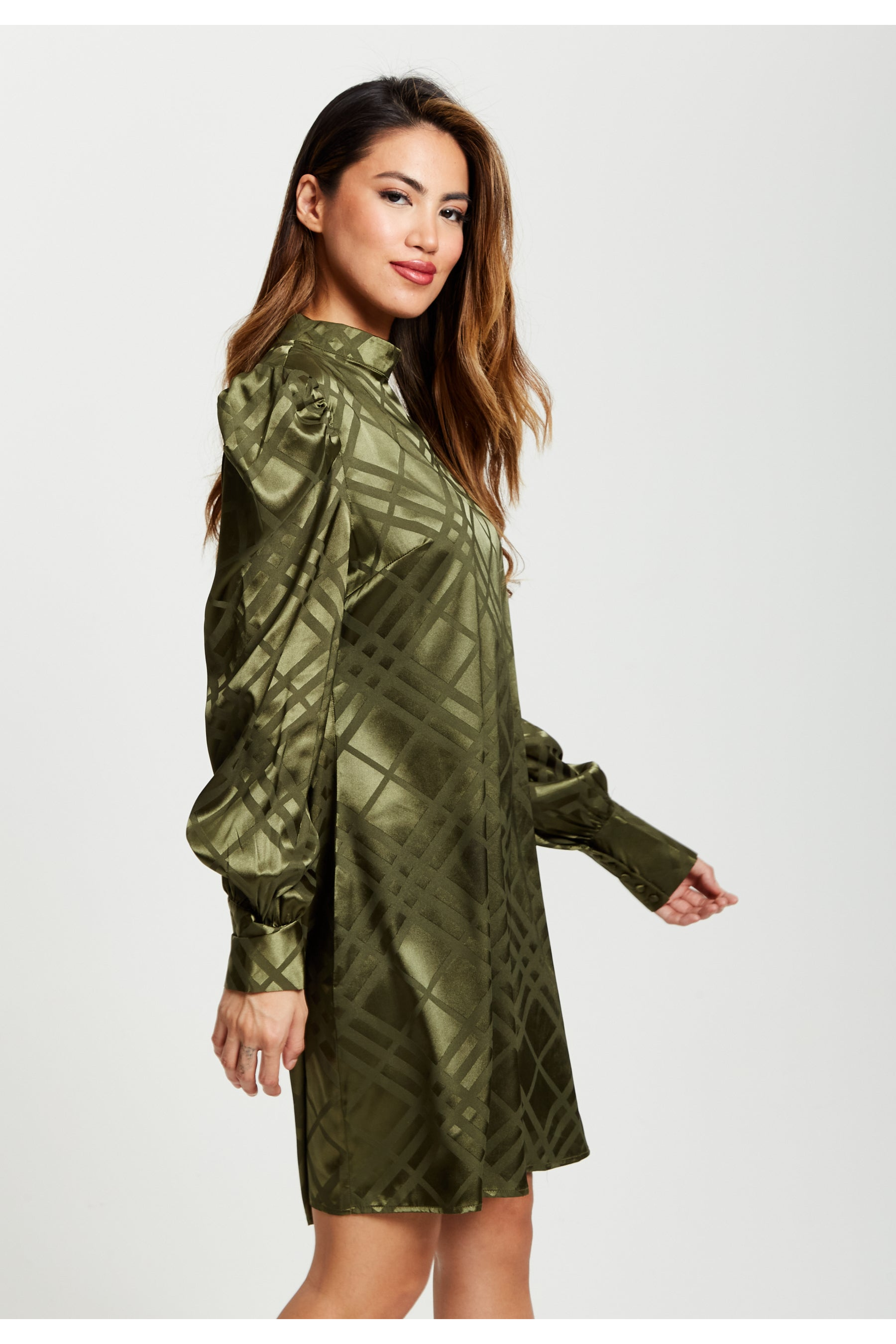 Check Jacquard Mini Dress With High Neck D7-LIQ22-304K