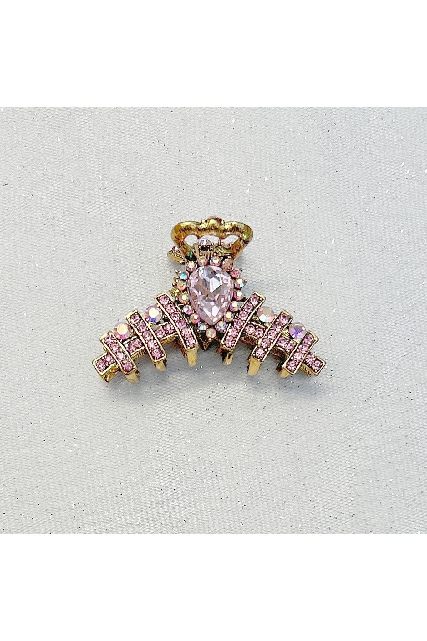 Hair Clamp In Pink Hair Claw Clip With Crystal Gold 5060801173551