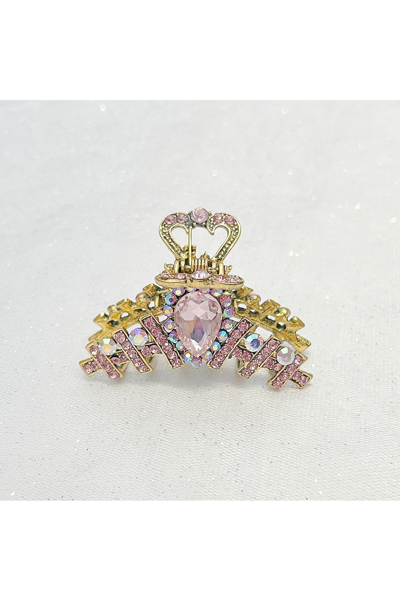 Hair Clamp In Pink Hair Claw Clip With Crystal Gold 5060801173551