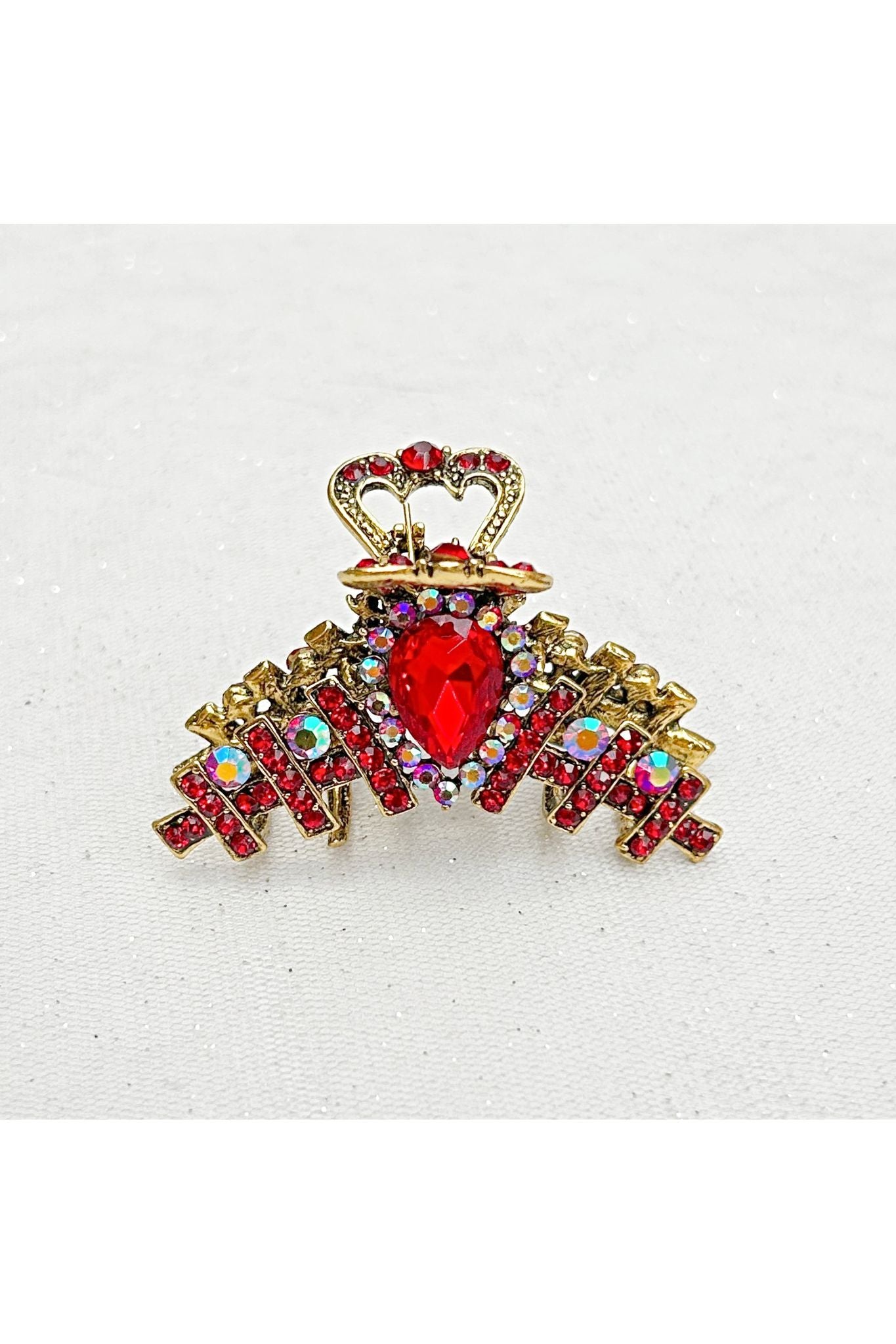 Hair Clamp In Red Hair Claw Clip With Crystal Gold 5060801176644