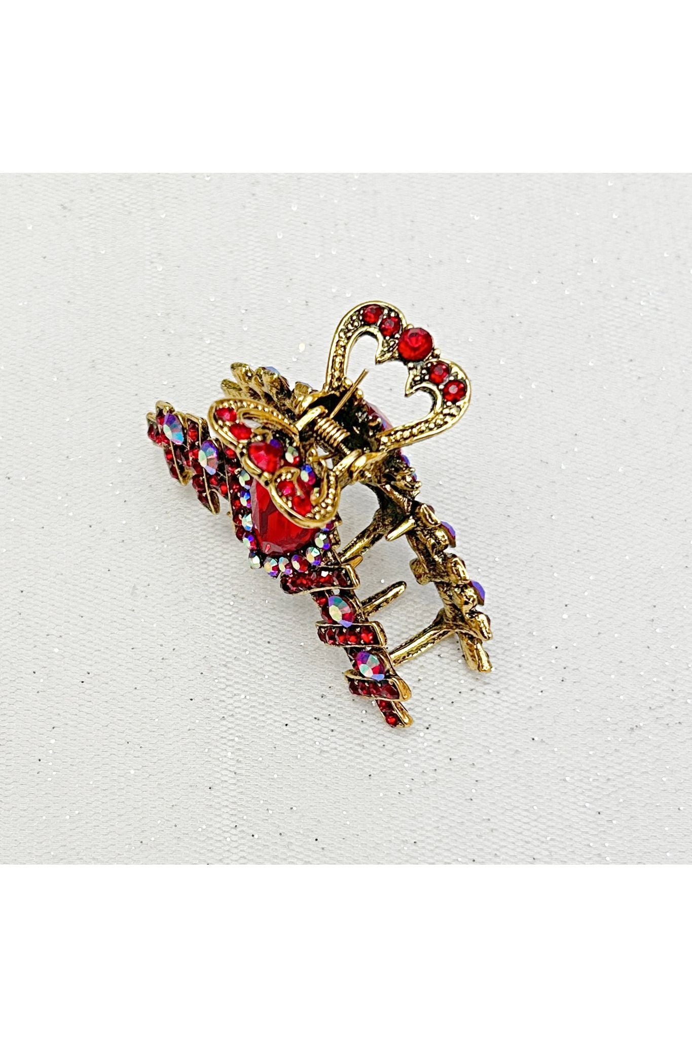 Hair Clamp In Red Hair Claw Clip With Crystal Gold 5060801176644