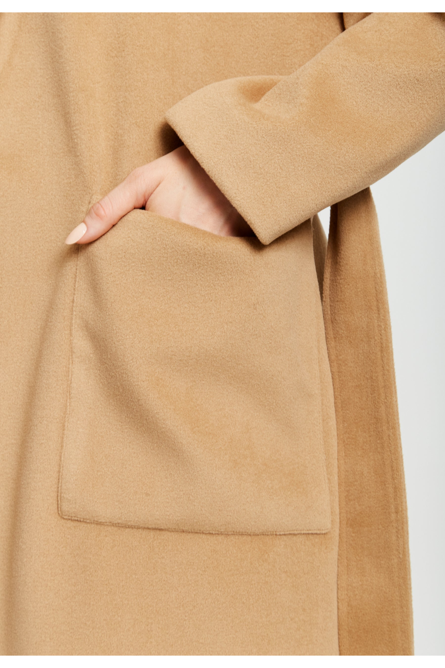 Belted Longline Coat In Camel E8-135-CT1803