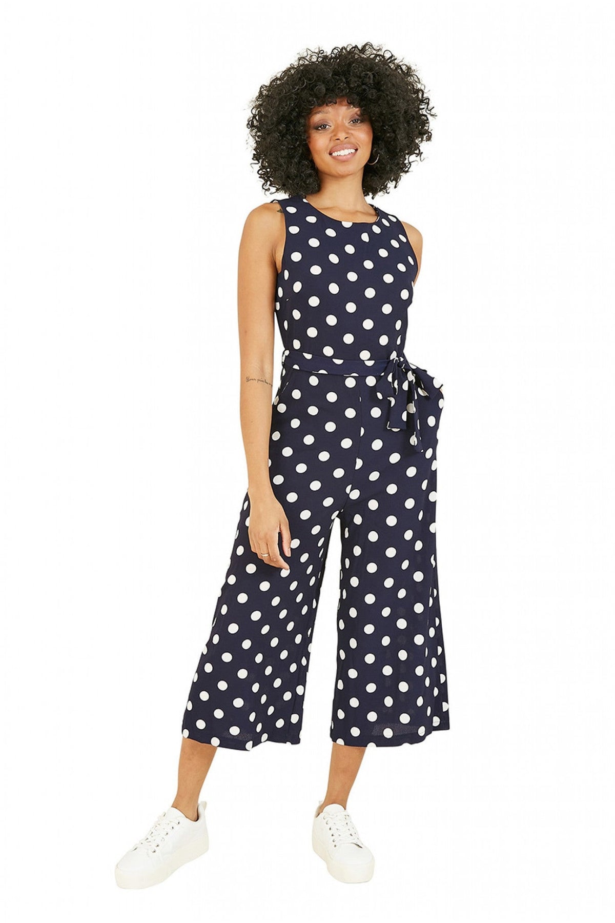 Cuoff Jumpsuits for Women Fashion Polka Dot Wide Leg Neck Strap Romper Navy  M - Walmart.com