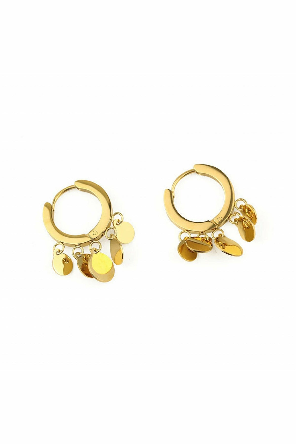 Hoop earring with 5 disc drops in gold White Leaf