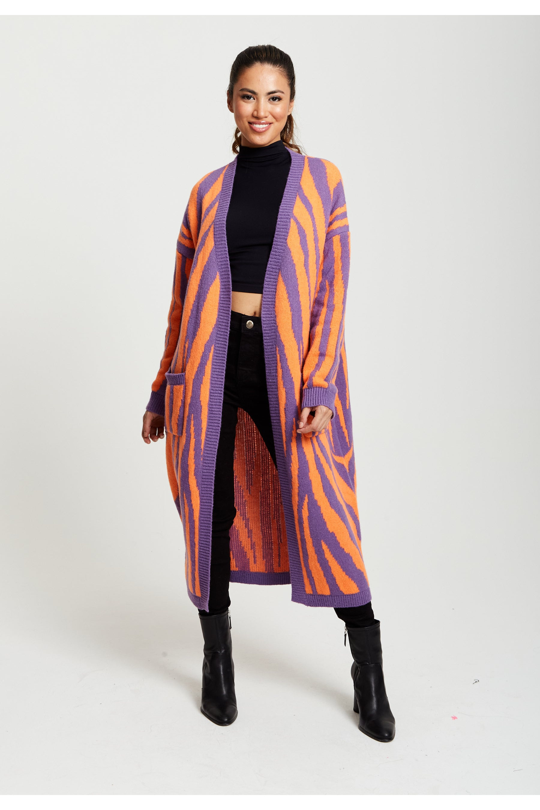 Longline Cardigan In Orange And Purple D1-LIQ220204