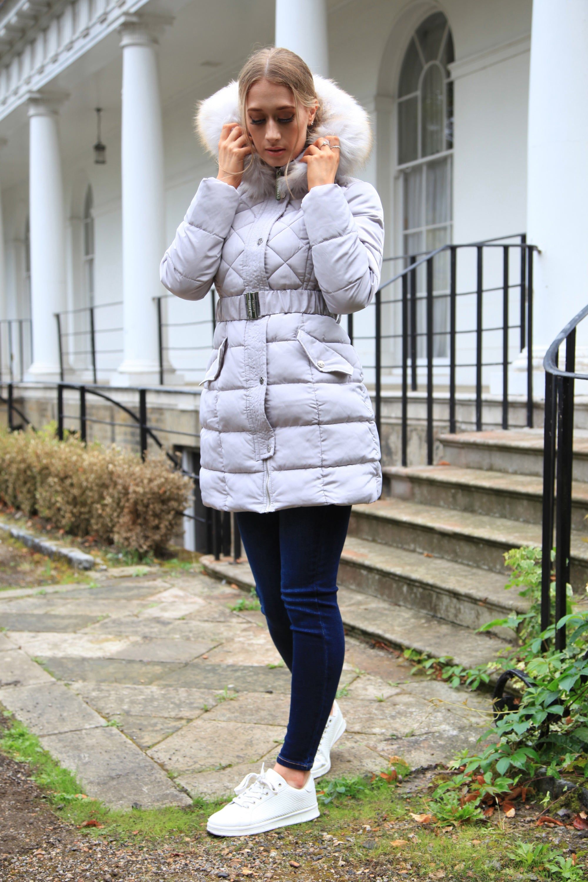 Silver Grey Quilted Longline Puffer OU0000006