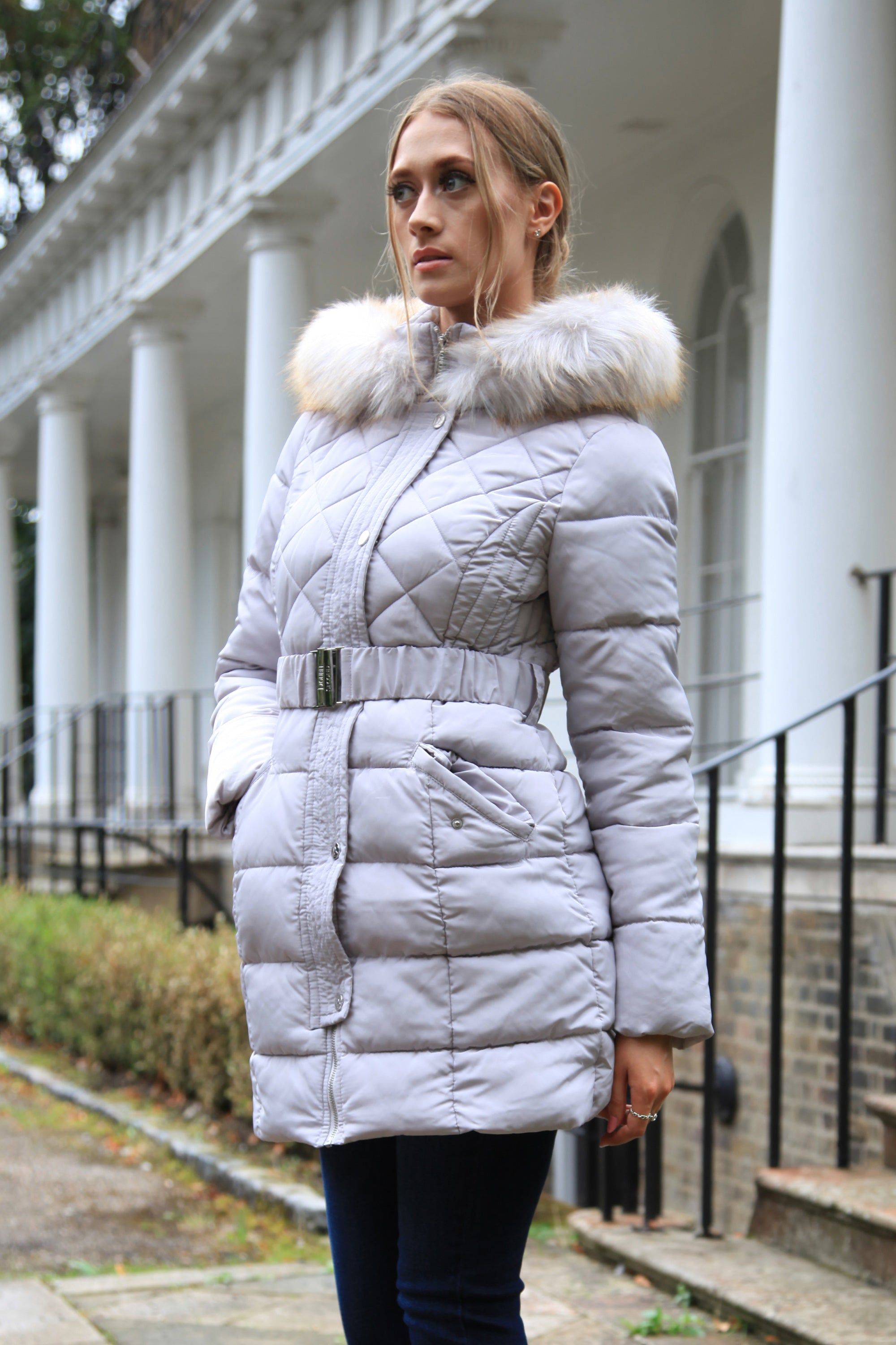 Silver Grey Quilted Longline Puffer OU0000006