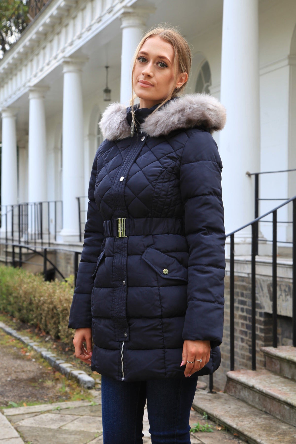 Navy Quilted Longline Puffer OU0000005