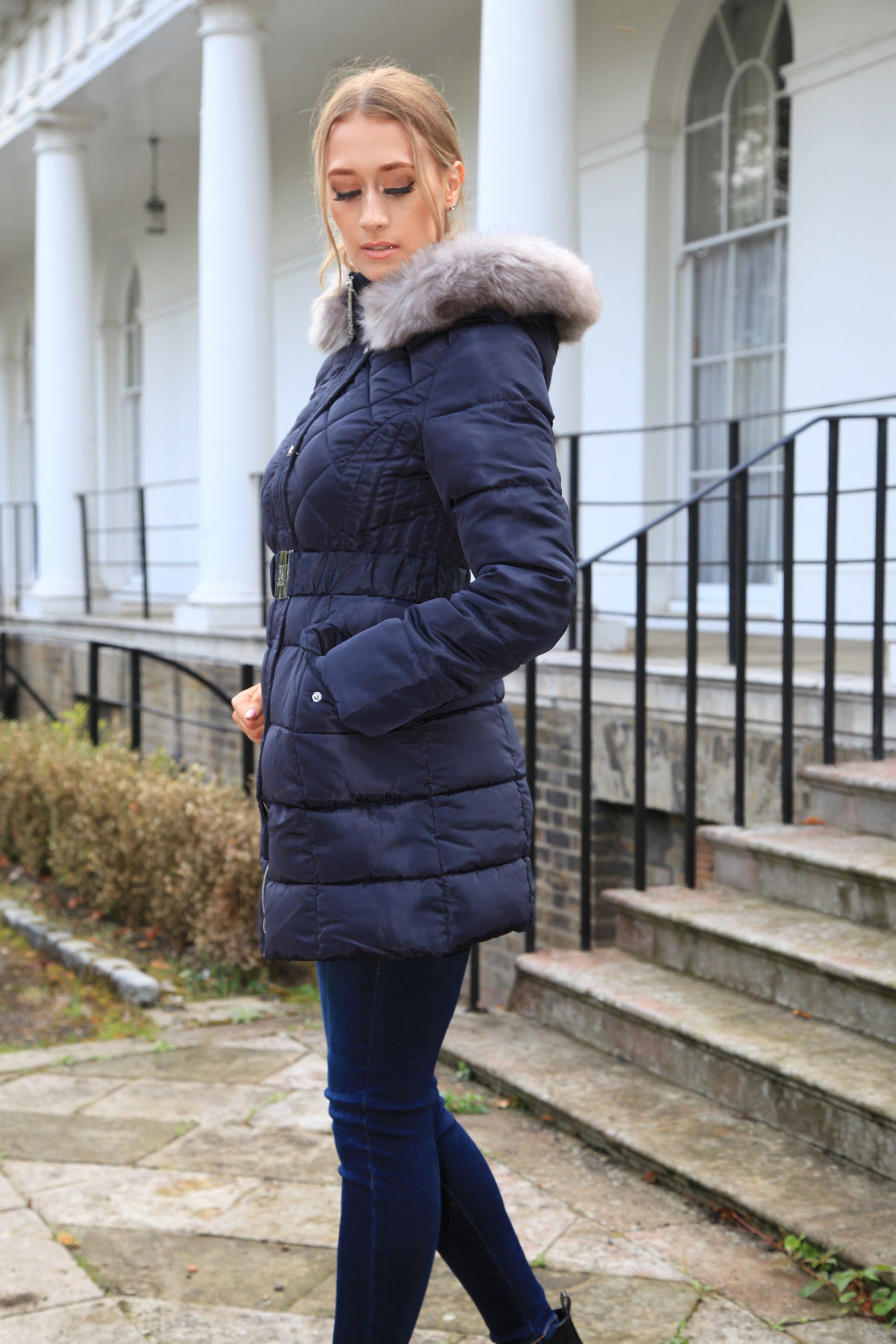Navy Quilted Longline Puffer OU0000005