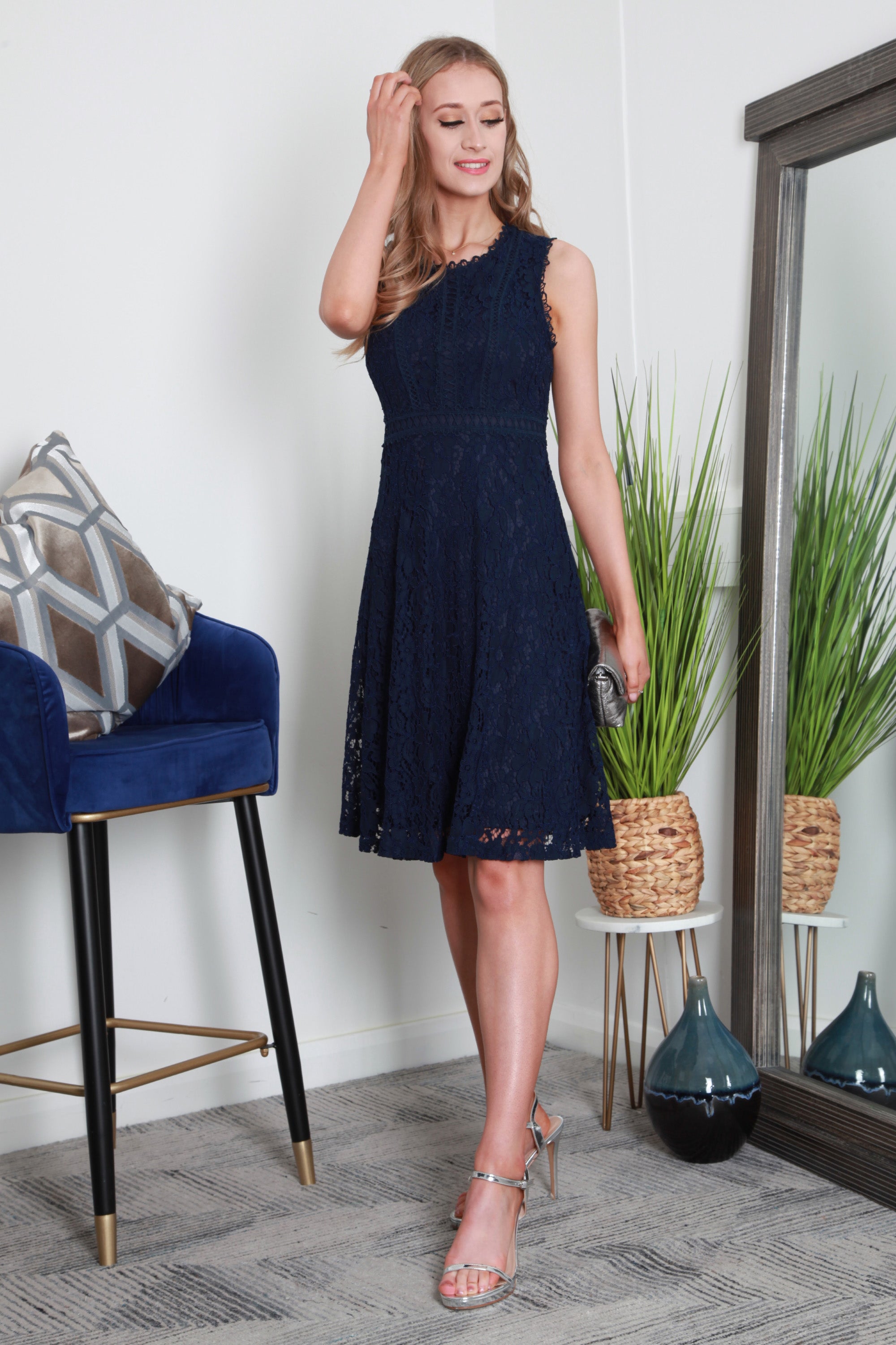 Navy Fit And Flare Lace Dress DR0000129