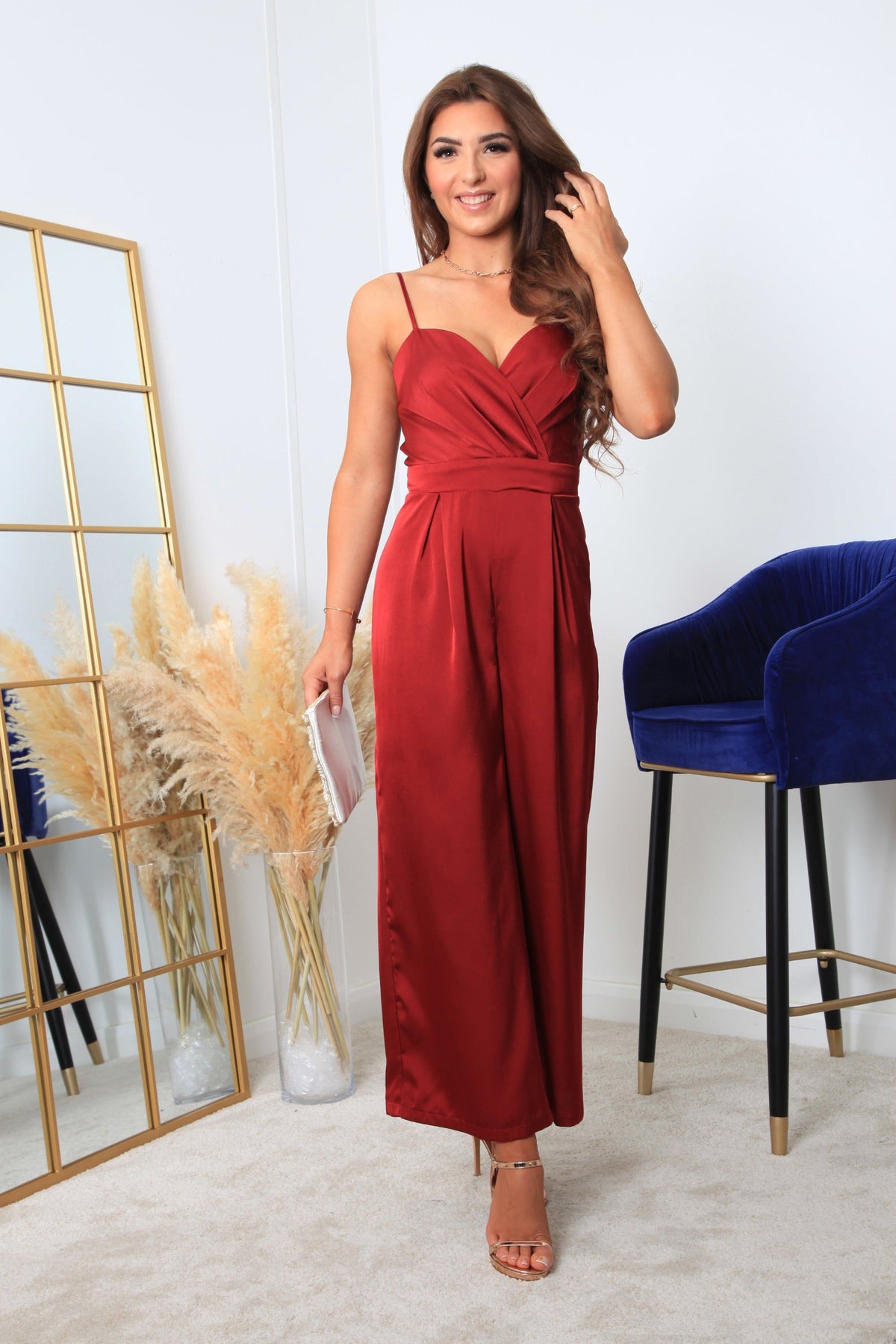Red Strappy Wrap Front Jumpsuit JU0000214