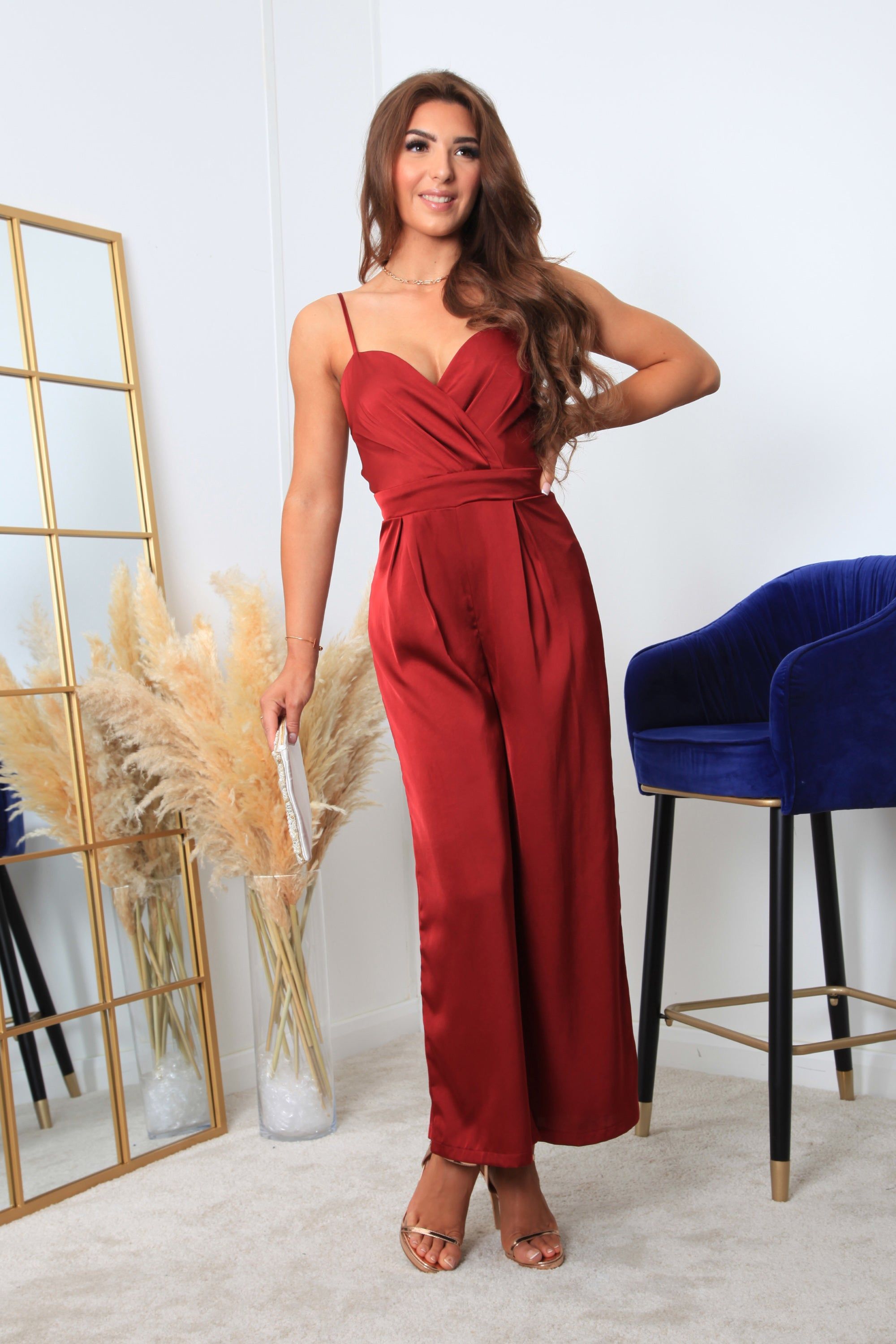Red Strappy Wrap Front Jumpsuit JU0000214