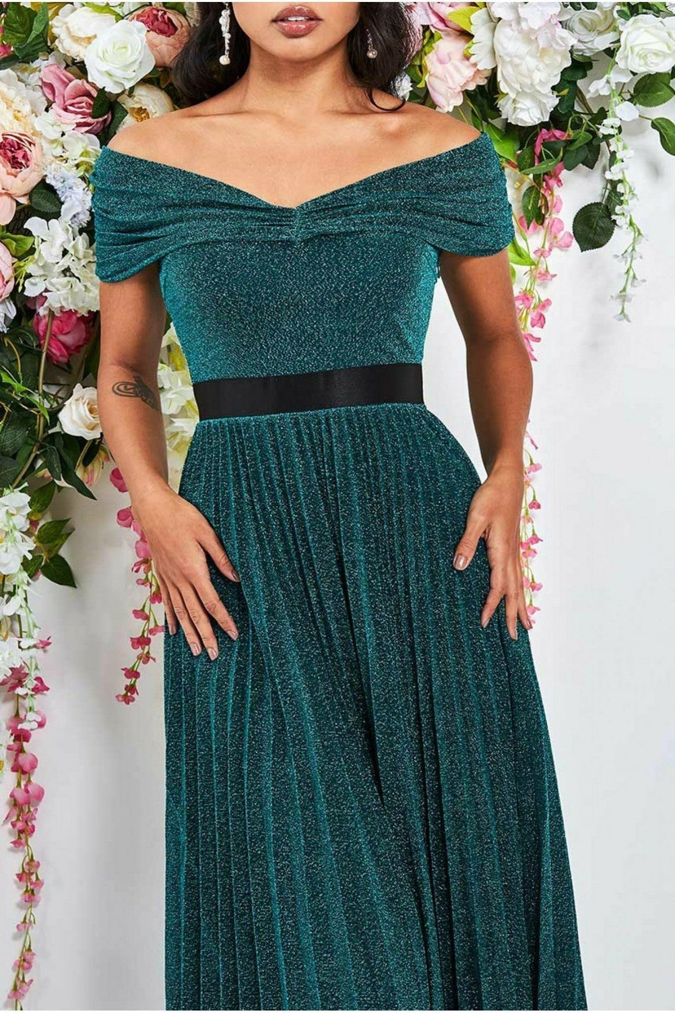 Bardot Pleated Skirt Maxi - Emerald DR3096A