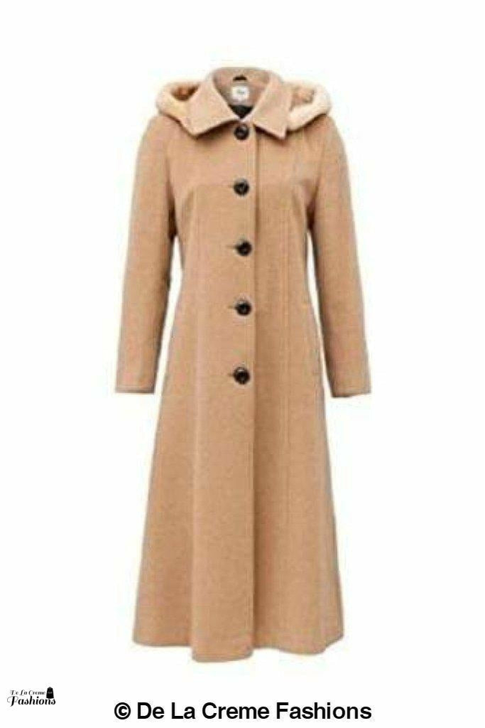 Wool Blend Faux Fur Trim Hood Long Coat 2002