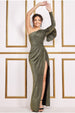 One Sleeve Frill Lurex Maxi Dress - Gold by Goddiva