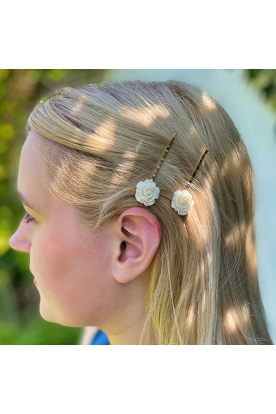 Ivory - Ivory Slides Rose Hair Clip by QueenMee Accessories