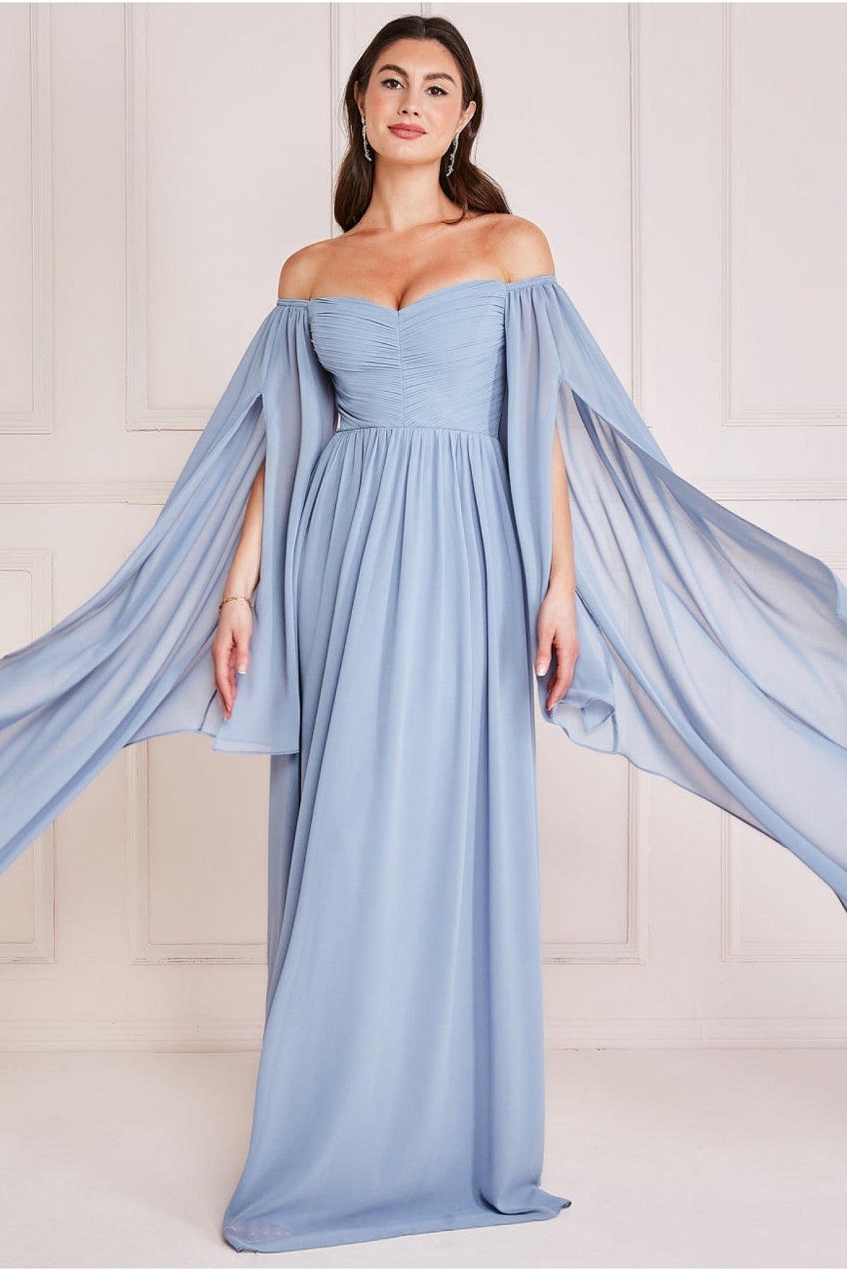 Chiffon Off The Shoulder Maxi With Wings - Blue DR3780