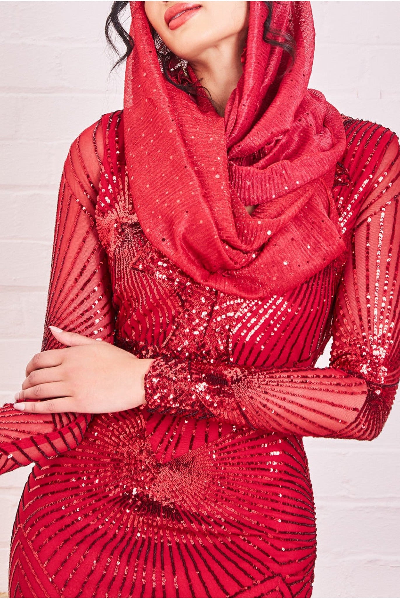 Modesty Starburst Sequin Maxi Dress - Red DR1824MOD