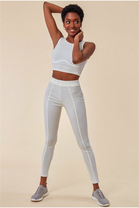 High Neck Crop Top With Leggings Set - White TS7