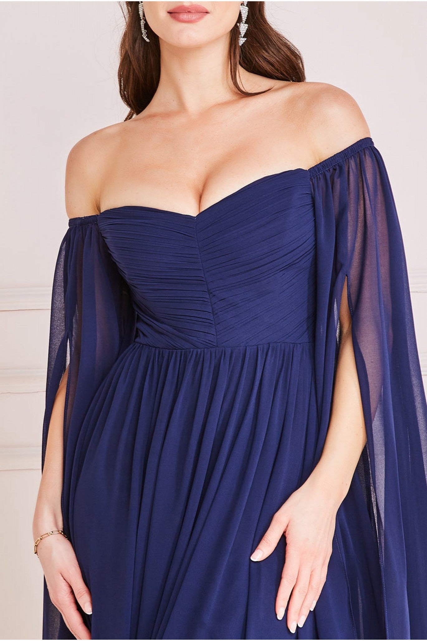 Chiffon Off The Shoulder Maxi With Wings - Navy DR3780