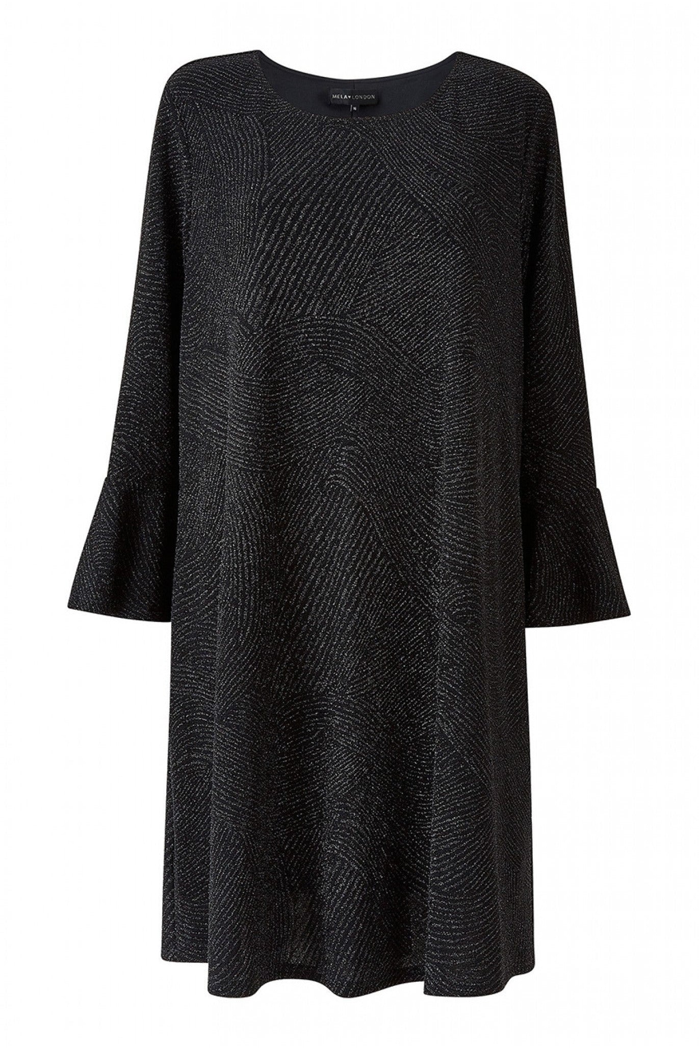 Black Sparkle Tunic With Fluted Sleeves Mela London