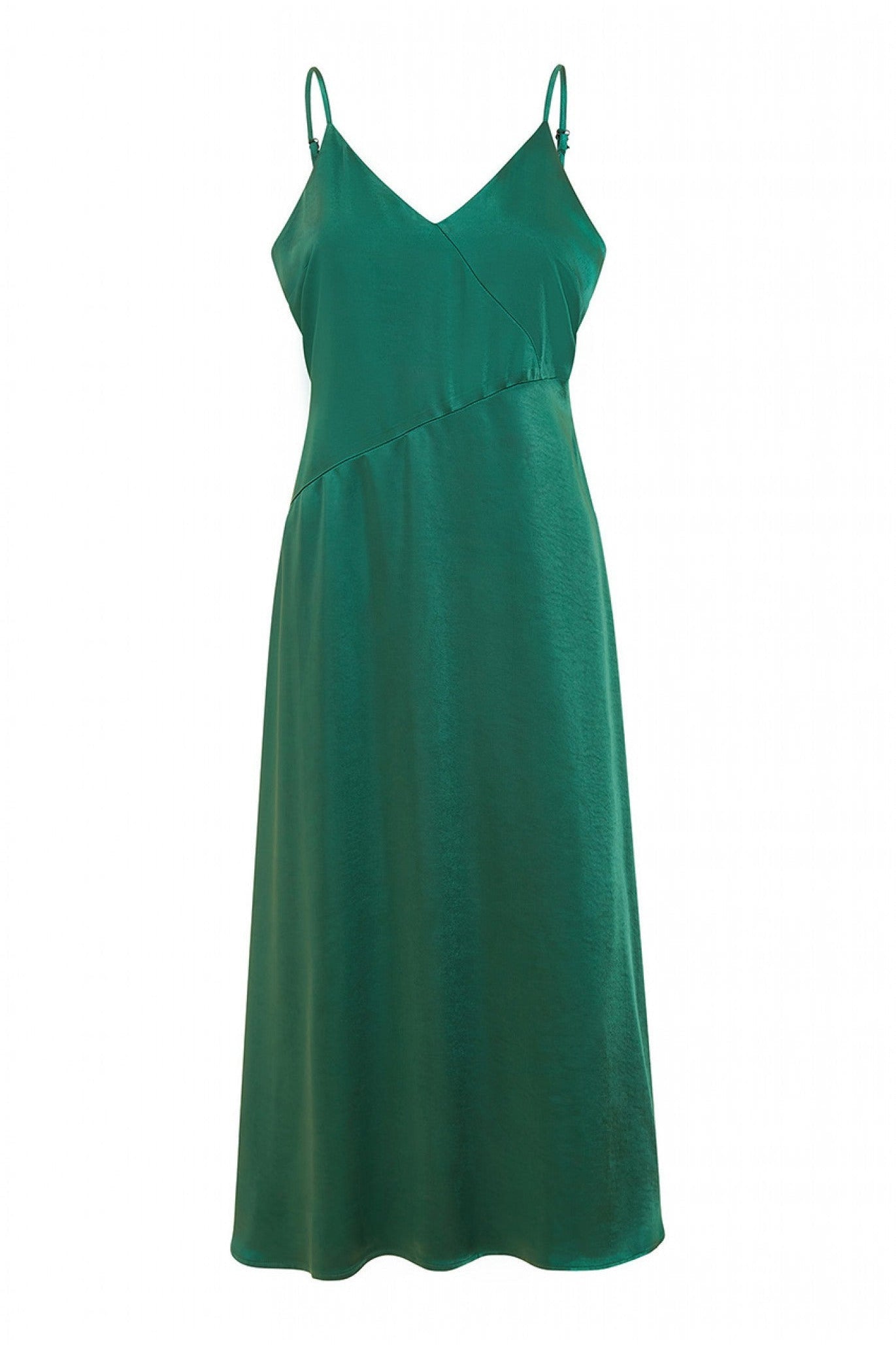 Green Satin Strappy Midi Dress YM3826009