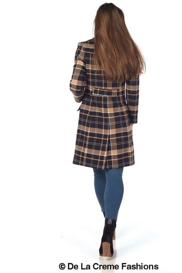 De La Creme - Womens Tartan Check Double Breasted Coat De La Crème