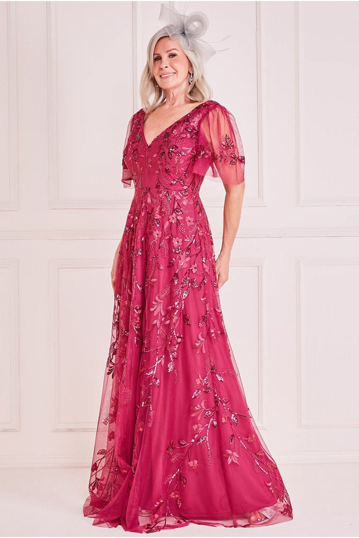 Embroidered Flared Sleeve Maxi - Magenta DR3279M