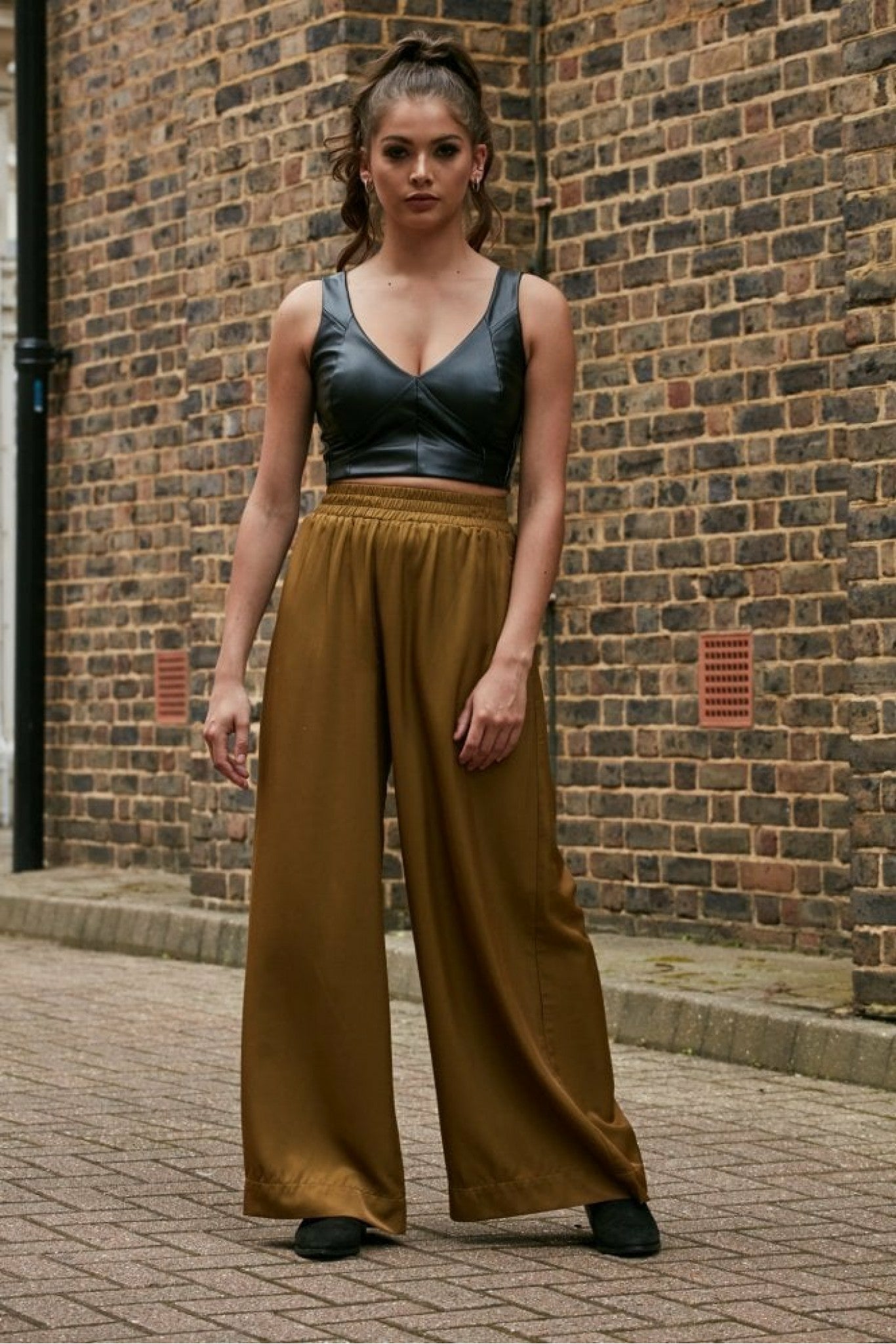 Olive Lux Wide Leg Trousers TR0000020