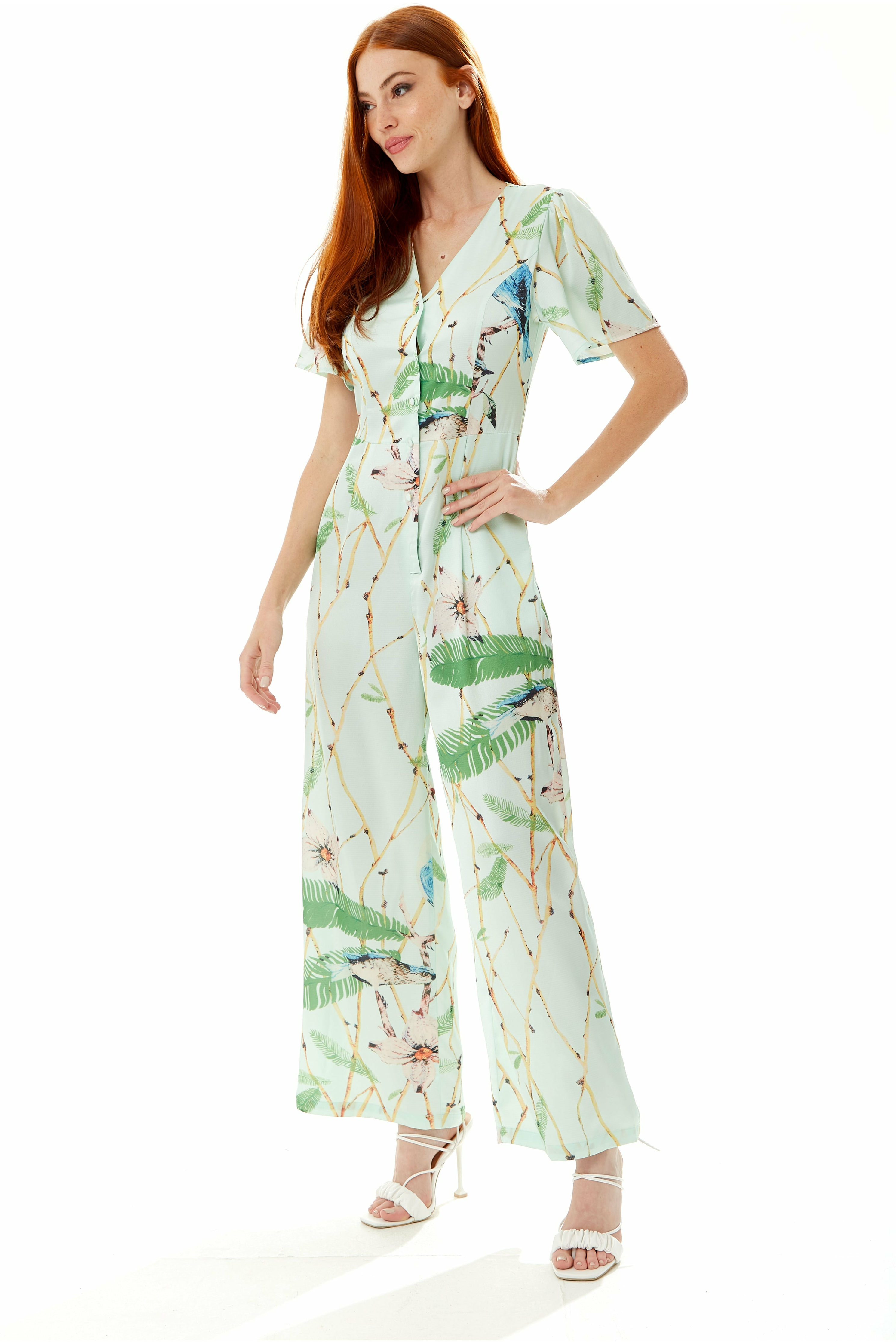 Bird shop print jumpsuit