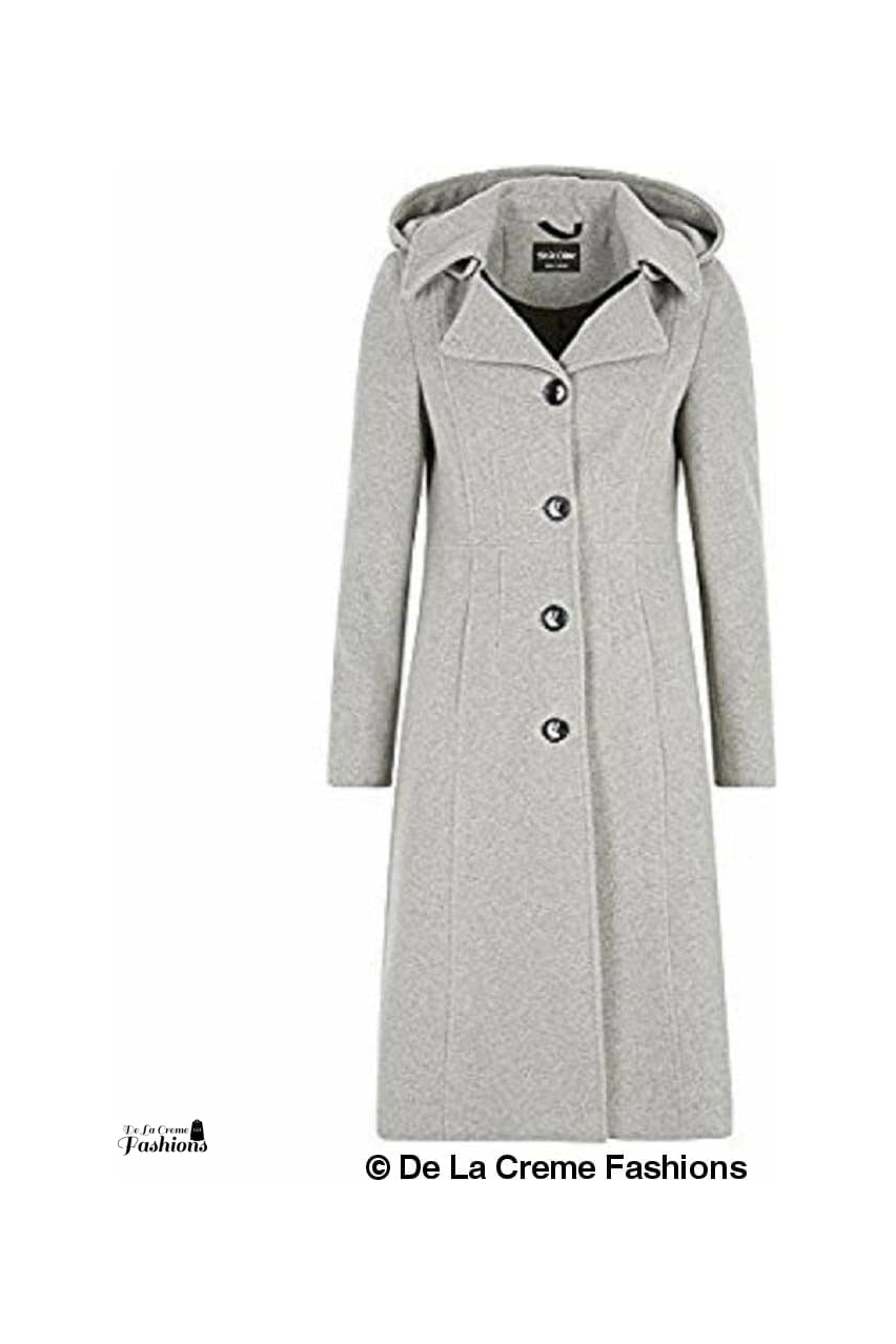 De La Creme Womens Wool Blend Hooded Mid Length Coat Goddiva