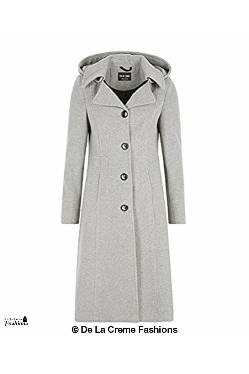 Wool Blend Hooded Mid Length Coat 1704
