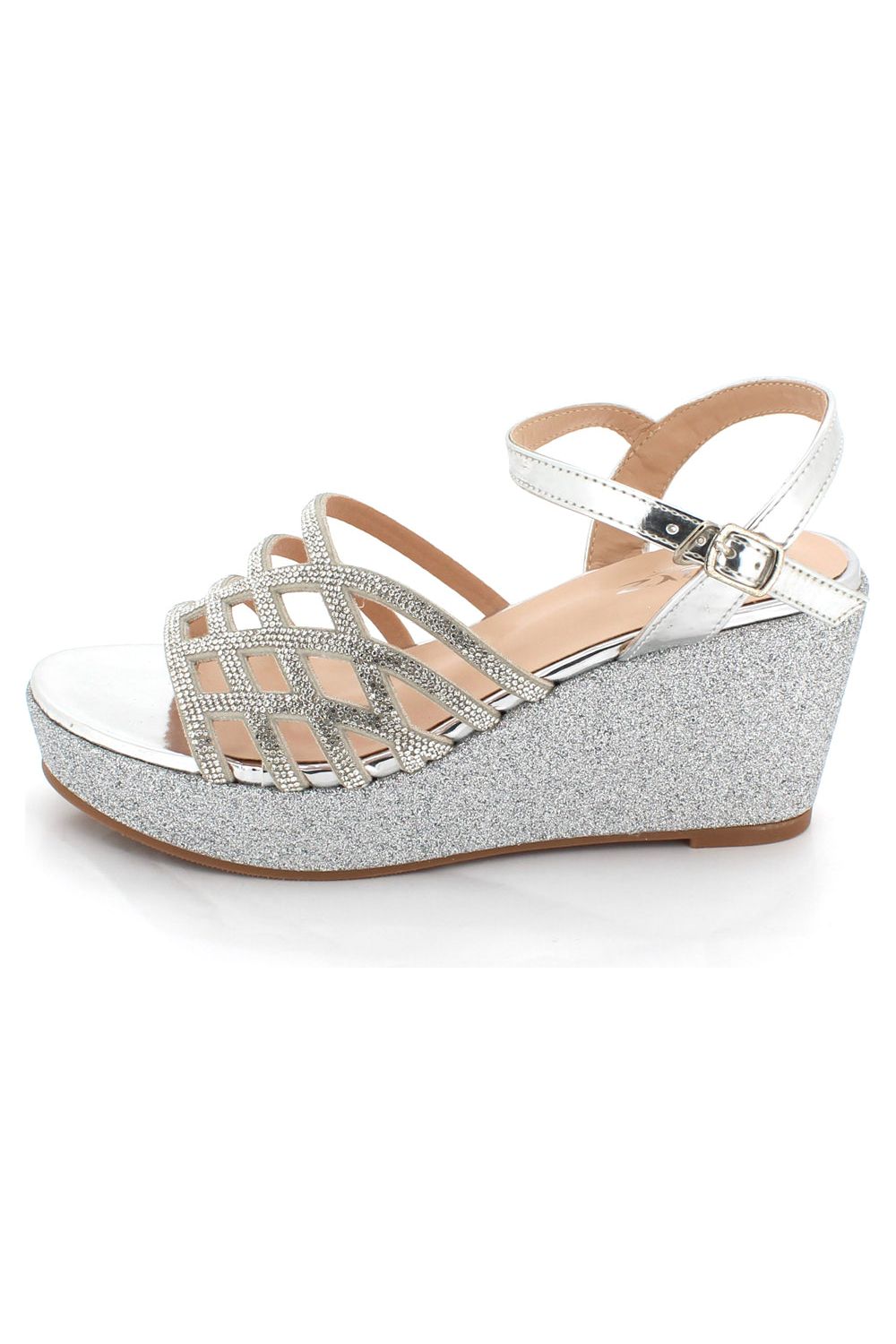 Diamante Evening Party Casual Comfort High Wedge Heel Caged Sandals L8044