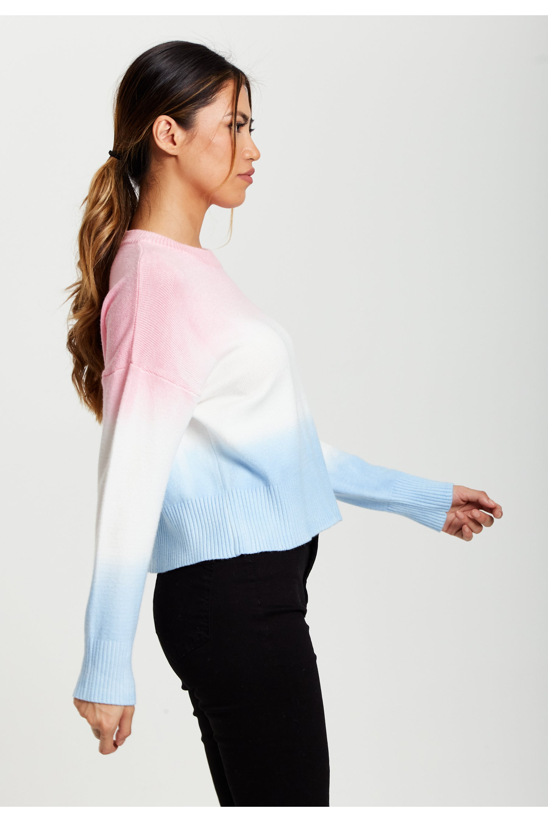 Ombre Pattern Jumper In Pink, White And Blue A6-131-LIQ23KN006