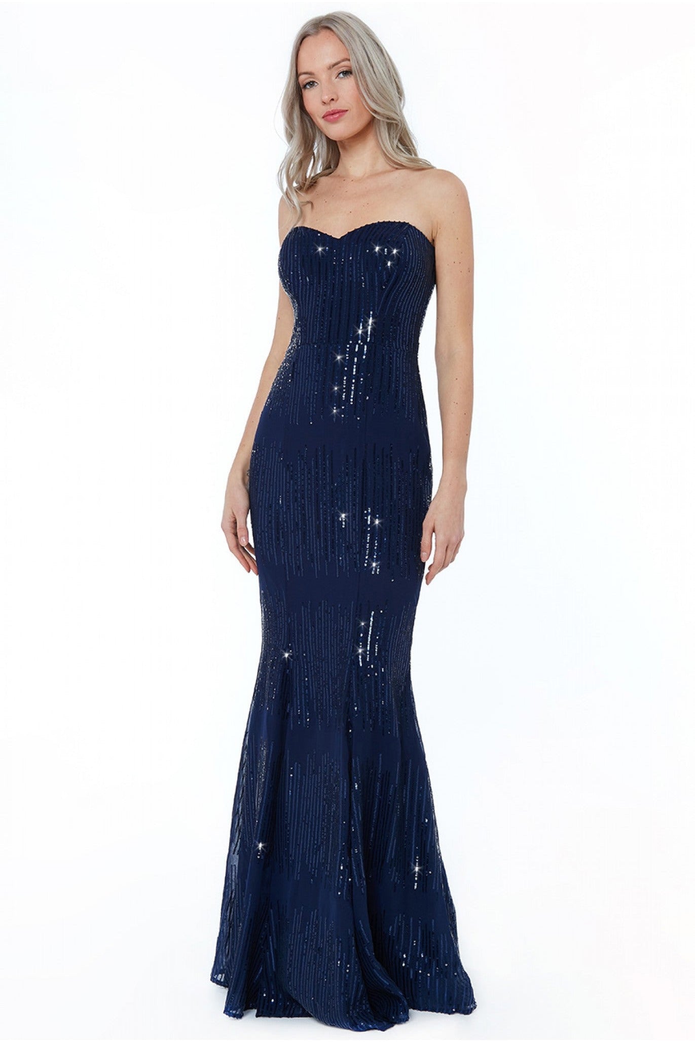 Sequin Bandeau Maxi Dress - Navy DR2051