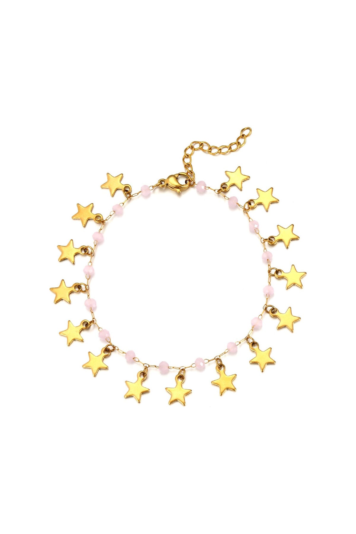 Multi Star Charm And Pink Crystal Bracelet LBY03G