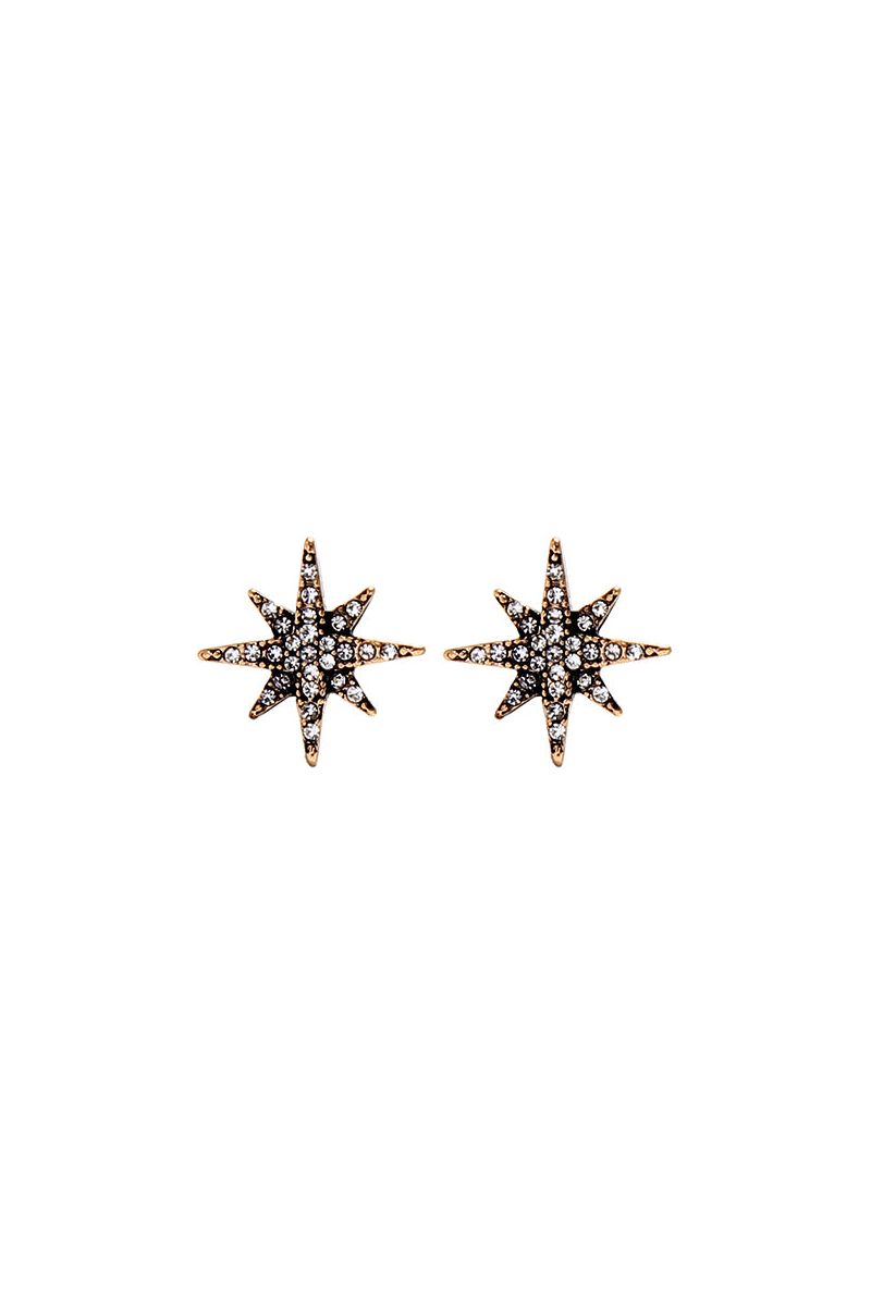 Crystal Star Earring In Antique Gold LE004G
