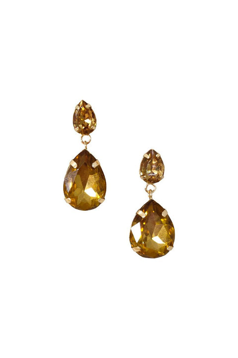 Two Tone Claw Set Teardrop Gem Earring In Yellow Amber by Last True Angel