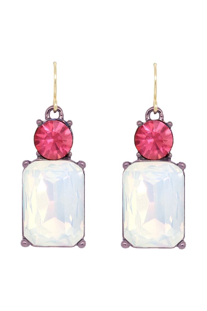 Twin Gem Hook Earring In Opal With Pink LTE08OP