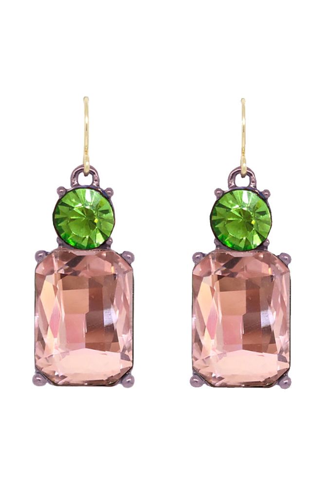 Twin Gem Hook Earring In Pink With Green LTE08PG