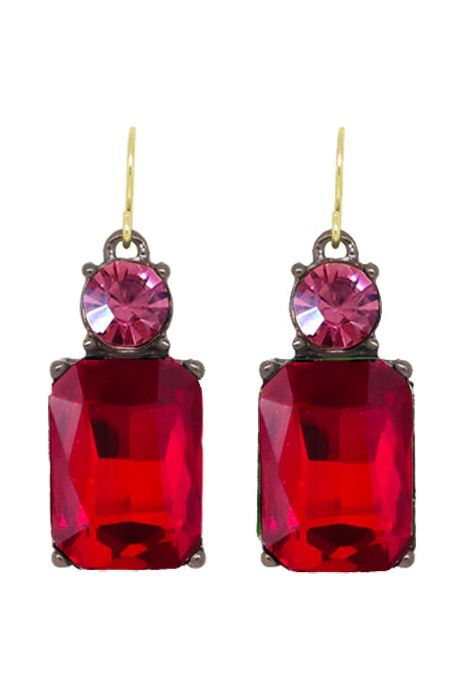 Twin Gem Hook Earring In Red With Pink LTE08RP