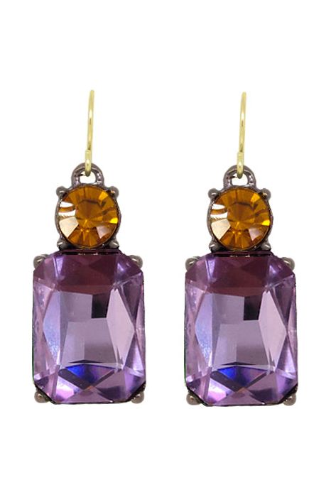 Twin Gem Hook Earring In Violet With Amber LTE08VA