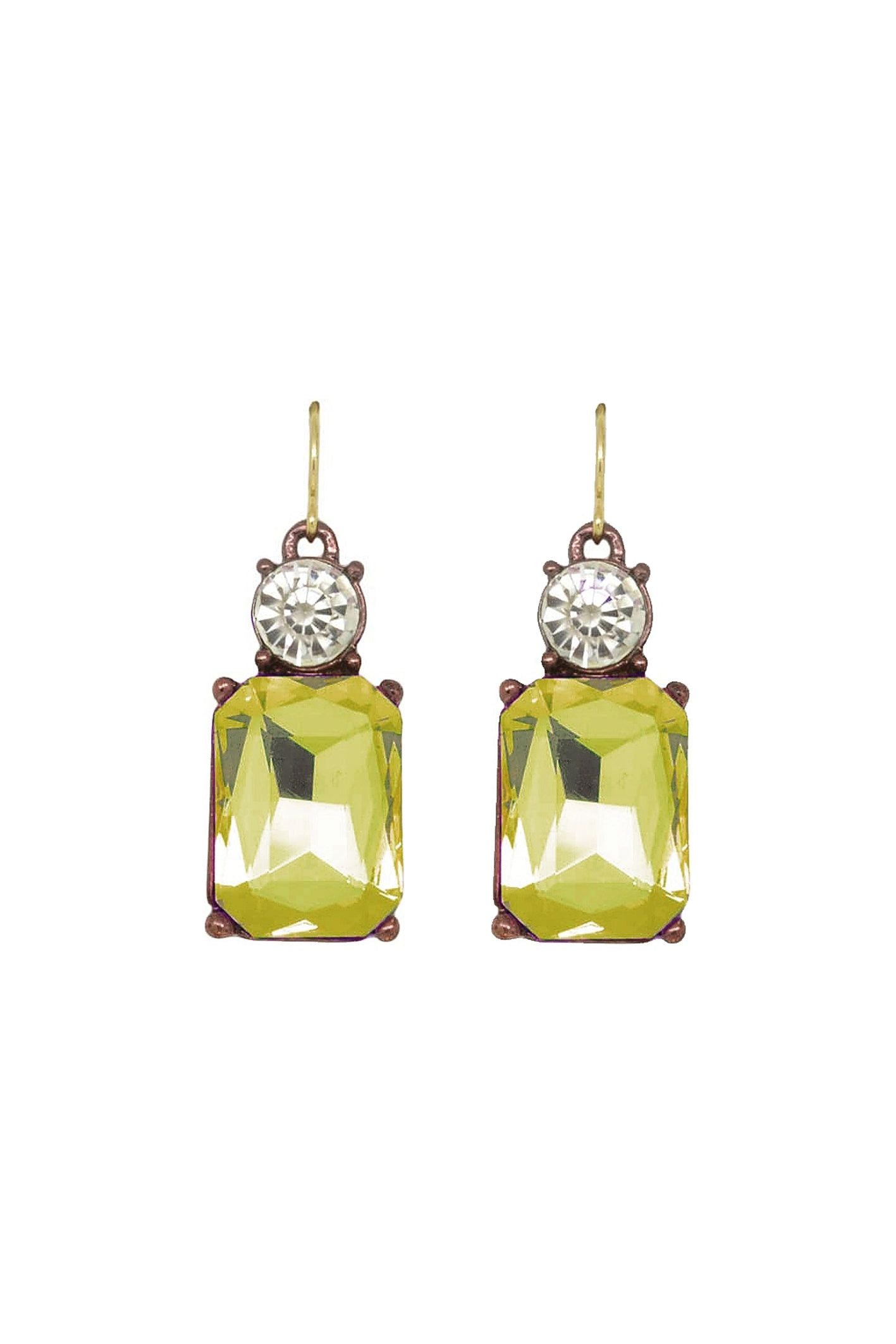 Twin Gem Hook Earring In Citrine Yellow With Clear LTE08Y