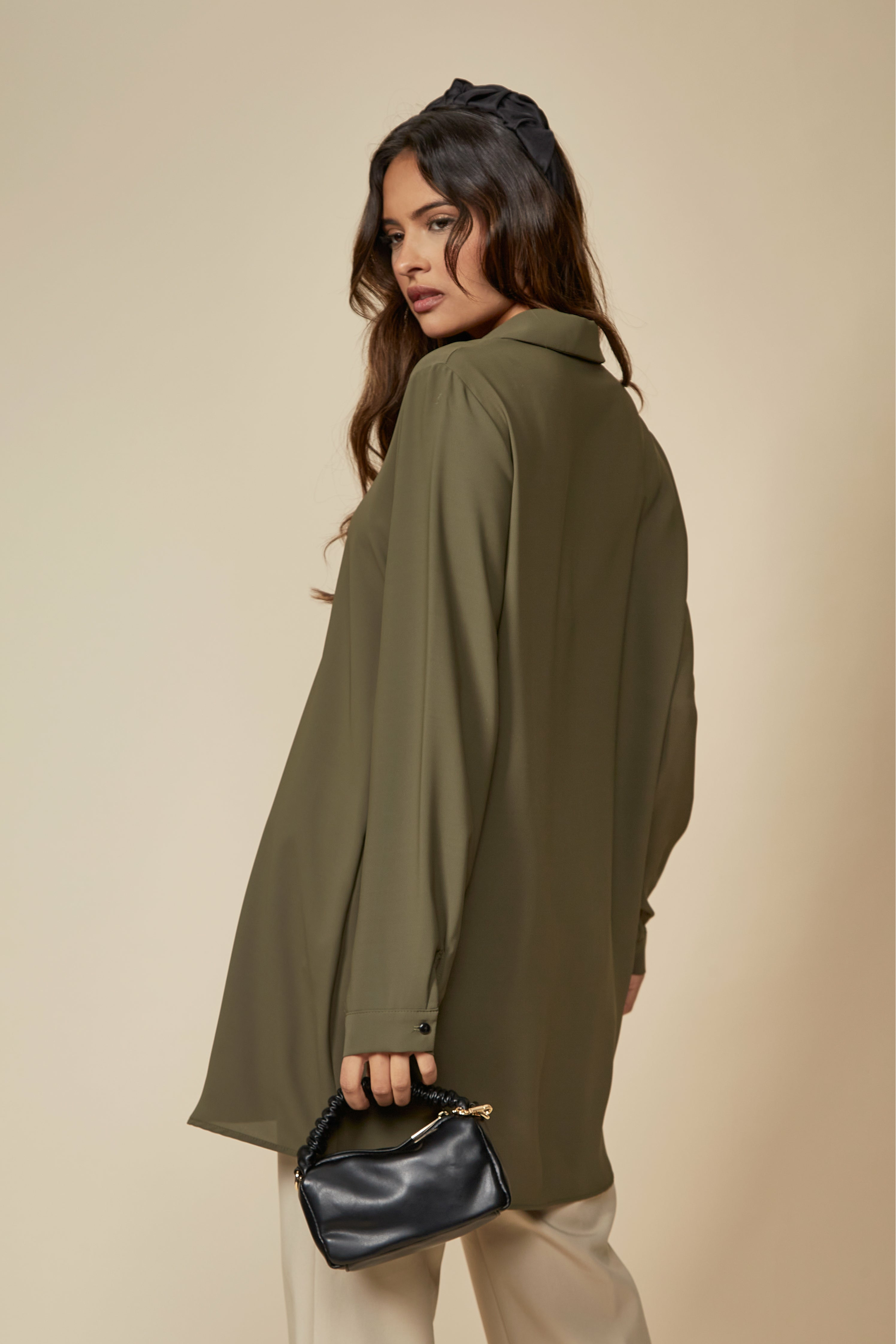 Tunic Shirt with Button Details in Khaki GLR FASHION NETWORKING