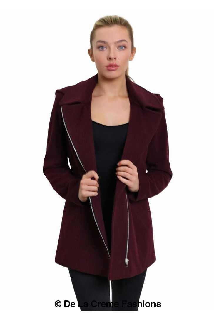 Wool Blend Zip Up Hooded Coat 1810