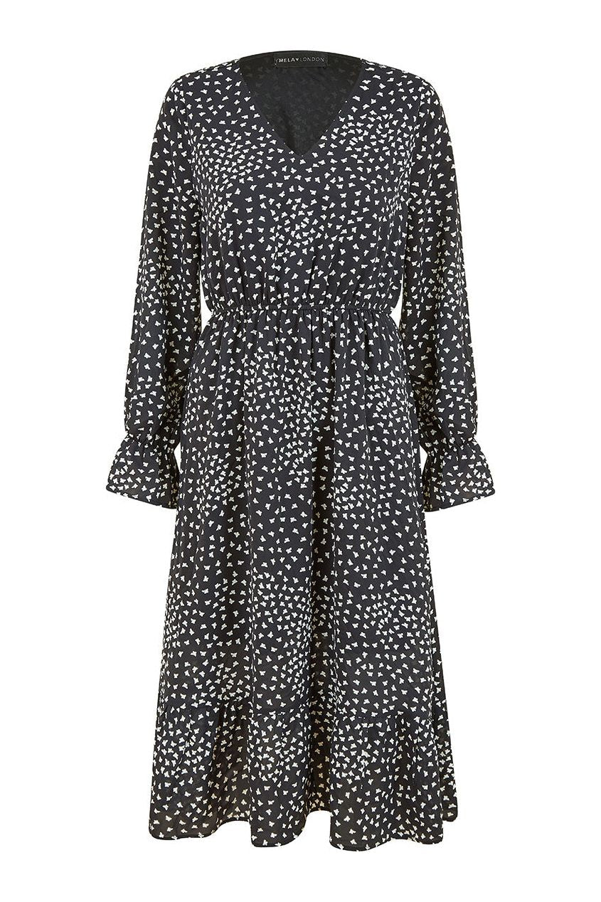 Black Butterfly Print Long Sleeve Midi Dress ML7564
