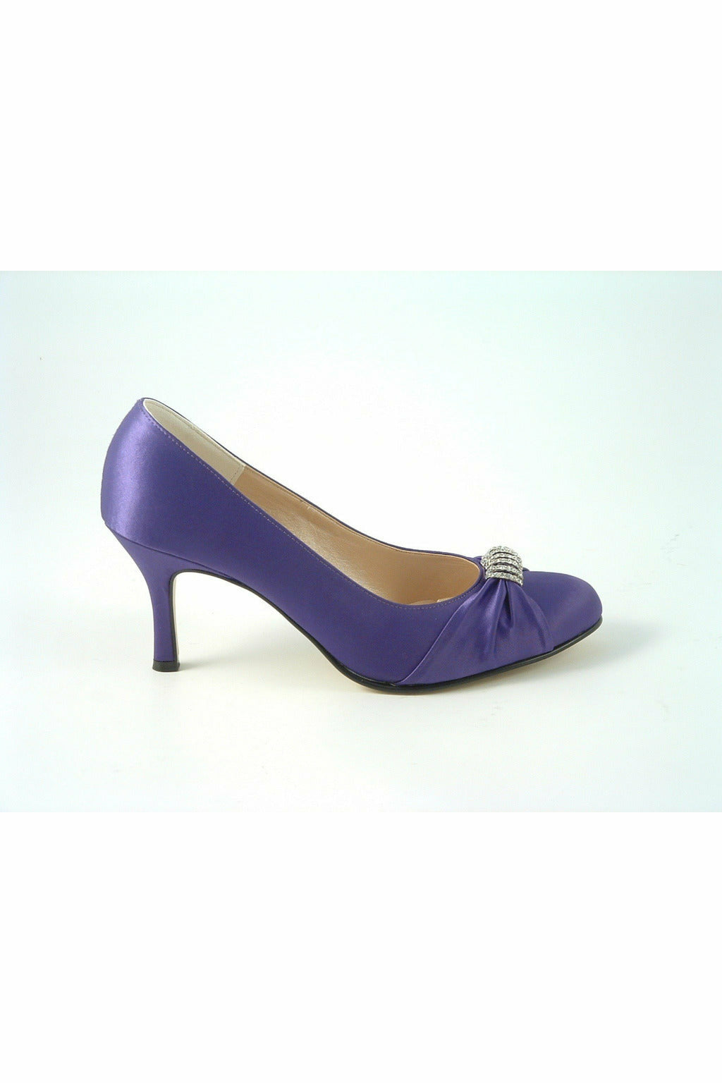 Diamante Purple Satin Mid Heel Court Shoe Purple 12062-PURPLE